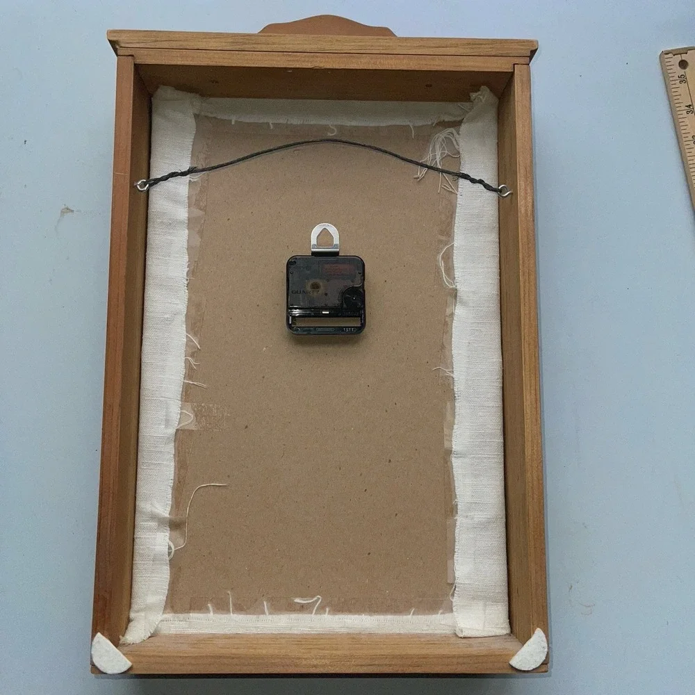 Hand Made Cross Stitch Clock In Wood Shadow Glass Box Plug-In 10.5